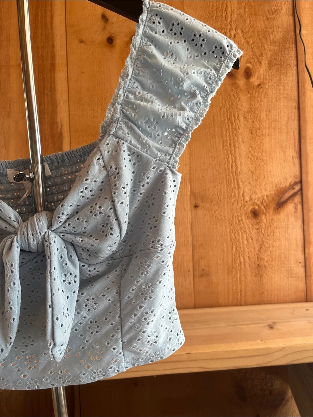 URBAN Romantics Light Blue Eyelet Tie-Front Crop Top